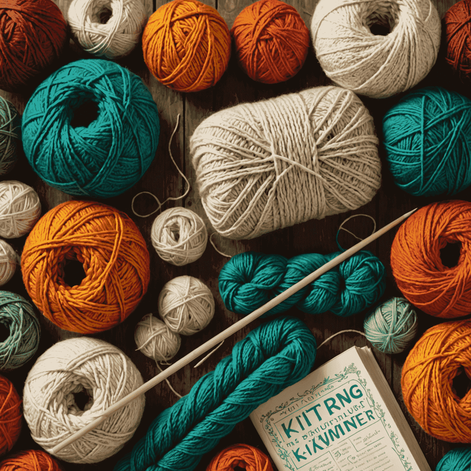 A knitting kit with colorful yarn, needles, and pattern books